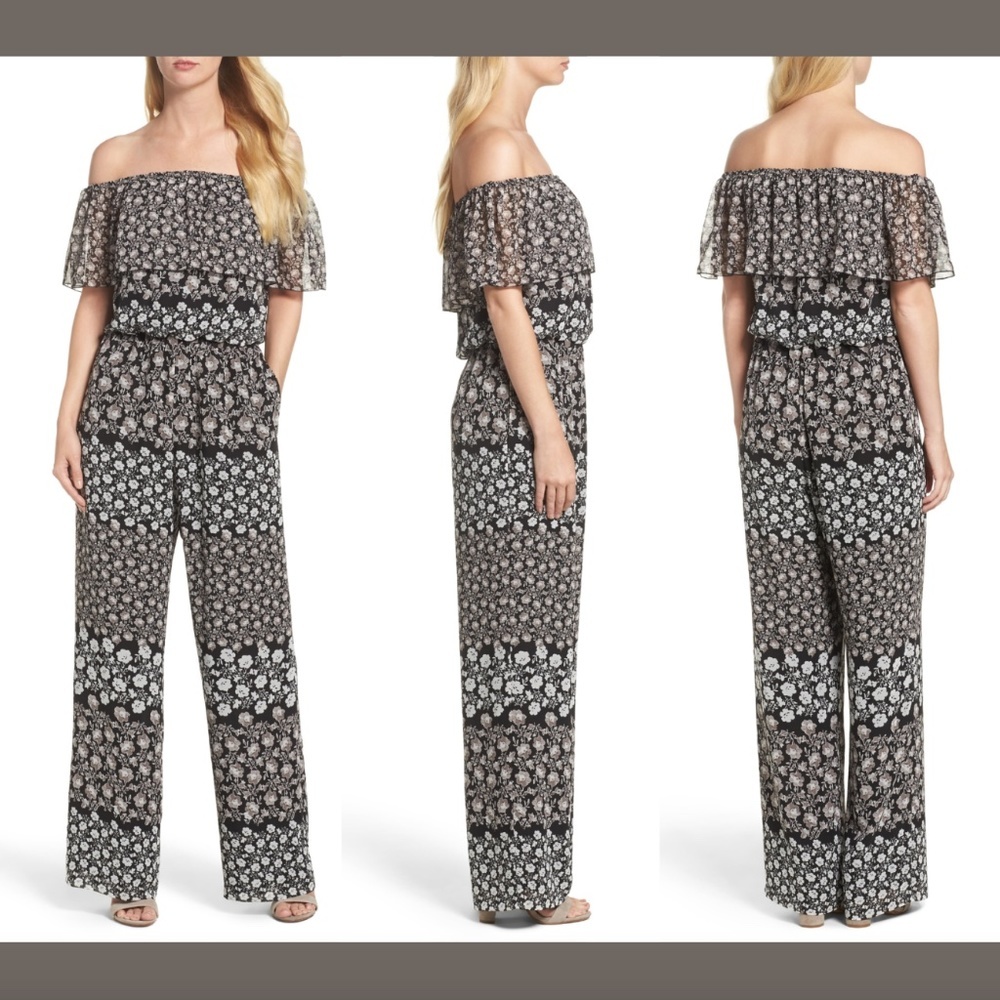 NEW $158 Eliza J Off the Shoulder Floral Jumpsuit